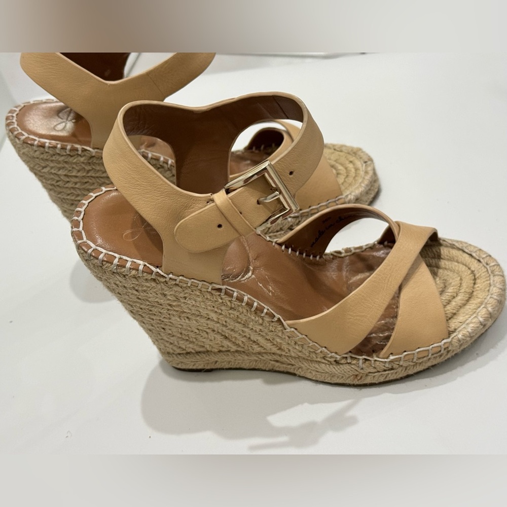 Joie Tan Leather strap and a natural woven jute platform Wedge Sandals 6.5 - Picture 3 of 6